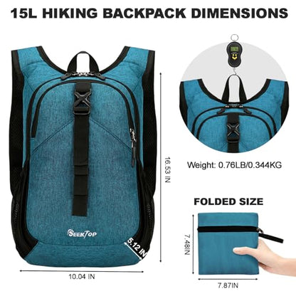 Seektop 15L Small Hiking Backpack for Women Men, Lightweight Hiking Daypack - color: Teal Blue, size: 15L