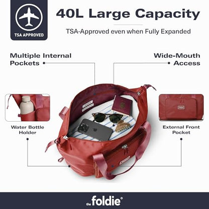 The Foldie Foldable Travel Bag for Women - 40L Weekender Bag with Multiple Pockets - Carry On Expendable Travel Bag - color: Red