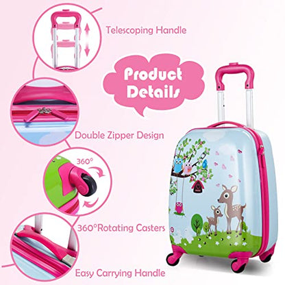 KOTEK Kids Carry On Luggage Set, 16" Hardside Rolling Suitcase with Spinner Wheels, Travel Rolling Luggage for Boys Girls (Deer) - color: Deer