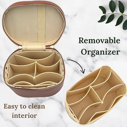 JAZD Vanity Case Makeup Bag with Removable Organizer Divider, Travel Toiletry Cosmetic Organizer for Women - color: BROWN