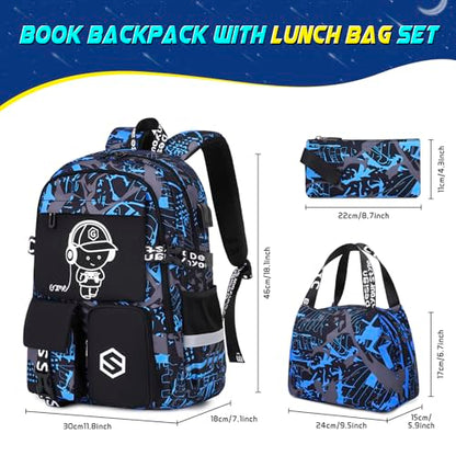 Scothen Boys Backpack, Cool Luminous Kids School Backpacks with Lunch Bag - color: Blue Musicer