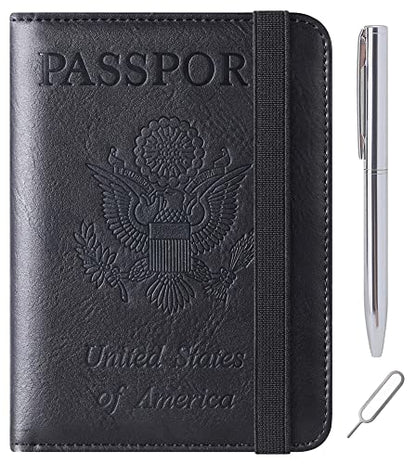 LOHASLIFE Passport Holder for Travel, Rfid Blocking Passport Cover Wallet - color: 116#Black