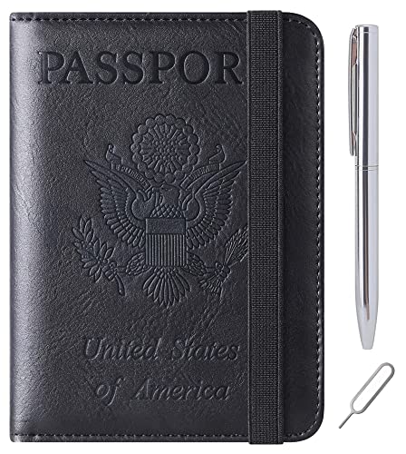 LOHASLIFE Passport Holder for Travel, Rfid Blocking Passport Cover Wallet - color: 116#Black