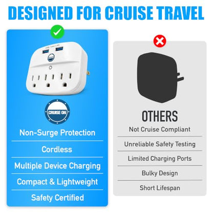 Cruise On Non Surge Cruise Approved Power Strip, Essentials [2 USB, 3 AC] - color: [2 USB, 3 AC]