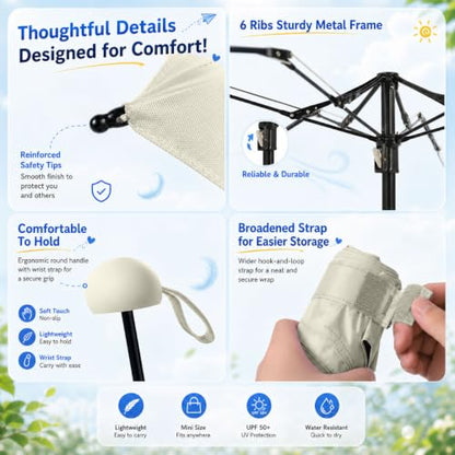 BAODINI Mini Travel Umbrella with UV Sun Protection, Compact Pocket-Size - color: G-1-Beige