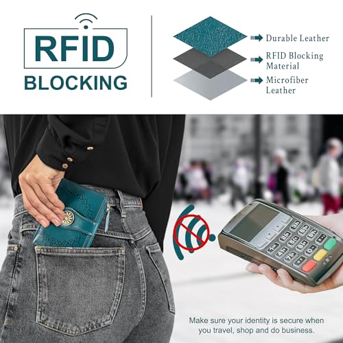 Tipmile Small Wallet for Women Bifold RFID Blocking Card Holder Leather Wallets with Zipper Coin Pocket - color: Peacock Blue