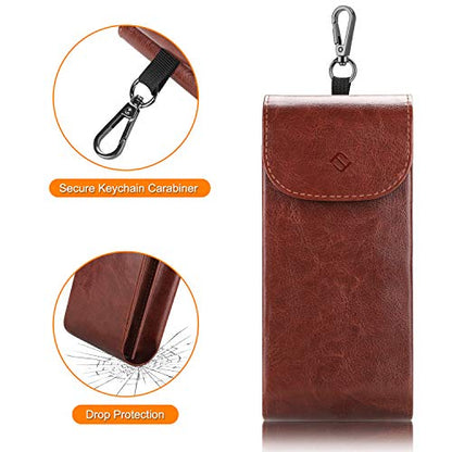 FINTIE Double Glasses Case with Carabiner Hook, Vegan Leather Eyeglass Case - color: Brown