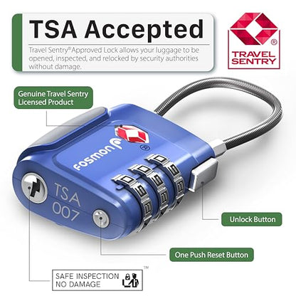 Fosmon TSA Approved Cable Luggage Locks, 3 Digit Combination, 2 Pack Blue - style: 3 Digit blue 2 pack