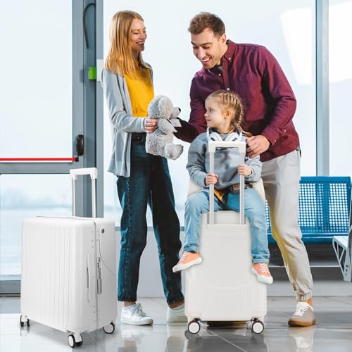 20" Kids Ride on Suitcase with Seat Aluminum Frame, White - color: White