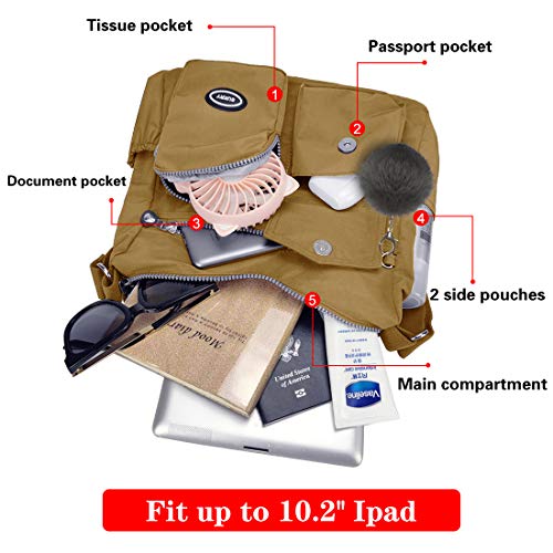SUKRY Nylon Crossbody Bag for Women with Anti theft RFID Pocket, Waterproof Shoulder Bag Travel Purses and Handbag - color: Khaki