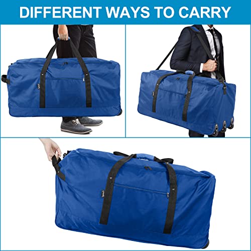 Finnhomy 120L Foldable Rolling Duffel Bag with 3 Wheels, Light Weight Travel Duffel bag with Large Loading Capacity, 32'' Rolling Duffel bag with Shoulder Strap - color: Blue