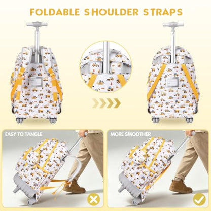3 PCS Truck Rolling Backpack for Boys Girls with Lunch Bag - color: Grey Truck