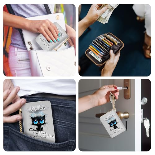 Yonlevres Credit Card Holder RFID Small Wallet Women Keychain Zipper - color: Cat