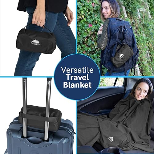 BlueHills Ultra Compact Travel Blanket Pillow 2 Pack Airplane 70X56In Black - color: C203-2pk-black