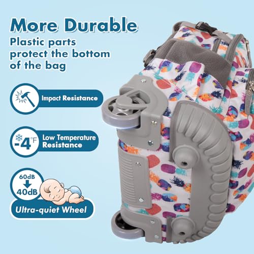 Tilami Rolling Backpack for Kids 19 inch with Lunch Bag Wheeled Laptop Backpack,Pine apples - color: Pine Apples