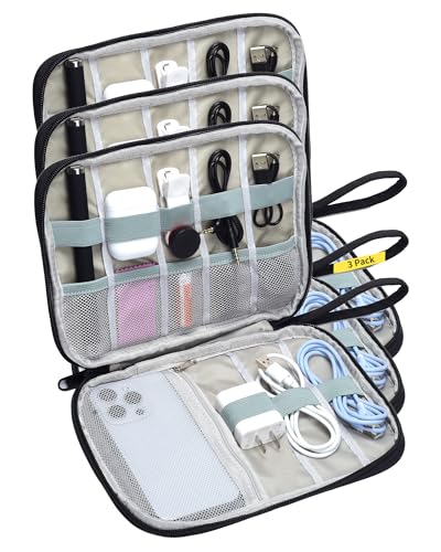 3 Pack Electronics Travel Organizer Case for Chargers and Cords - size: 3 Pack Small