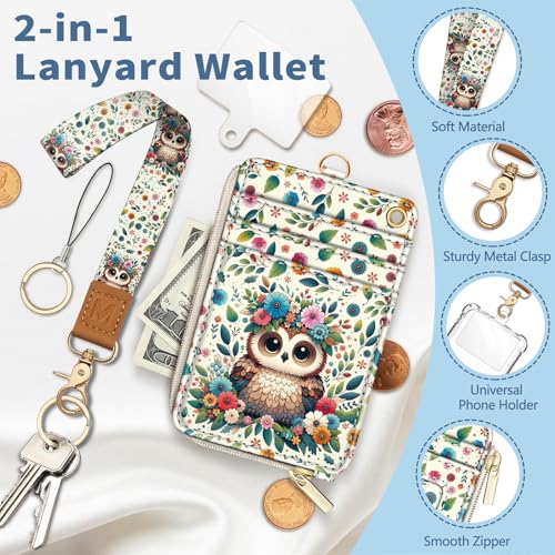 Owl Lanyard Wallet with Id Badge Holder Keychain for Card Women - color: Owl