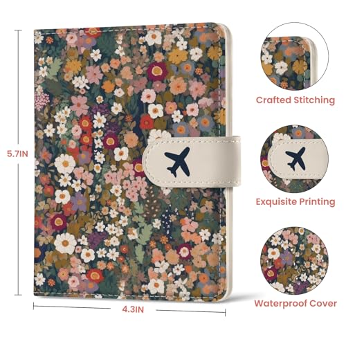 Passport Holder for Travel, RFID Blocking Wallet with Magnetic Closure - color: G-Flower