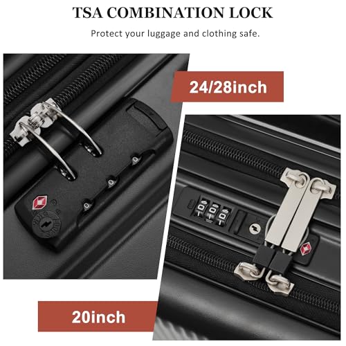 Merax 5 Piece Luggage Set,Half Opening Hardside Suitcase Set.Black | Carry on suitcase,lightweight expandable luggage set with double spinner wheels and TSA lock for convenient travel.20/24/28 - color: Black-1, size: 5 Piece(20/24/28/DB/TB)