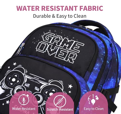 Boys Backpack Set 3PCS Ages 6-12, Kids School Backpack - color: Gamer Starry Blue