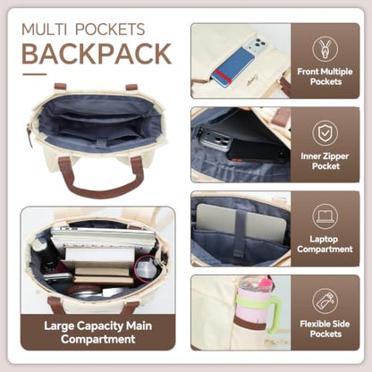 EMPSIGN Tote Backpack for Women, Work & Travel Bag, Fits 15.6" Laptop - color: Apricot/Coffee