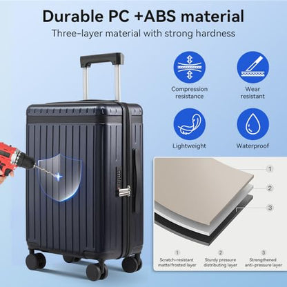 3-Piece Hardside Luggage Set with Spinner Wheels, Blue | PC+ABS Travel Suitcase Sets Hardshell Rolling Luggage Lightweight Durable - color: Blue, size: 20''/24''/28''