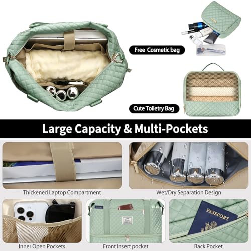 Weekender Bags for Women Travel with Shoe Compartment, Light Green - color: E-Light Blue