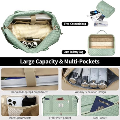 Weekender Bags for Women Travel with Shoe Compartment, Light Green - color: E-Light Blue