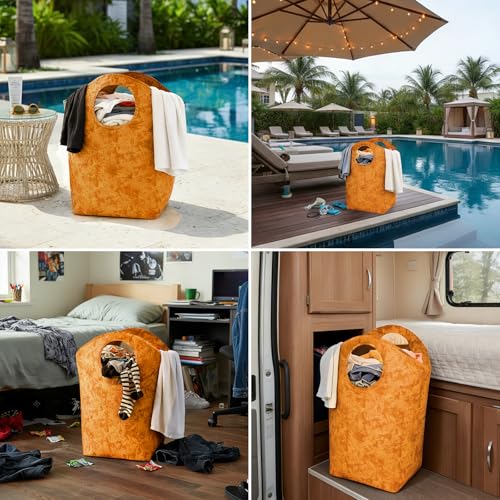 47L Laundry Hamper, Foldable Fabric Laundry Tote Basket - color: Earth Texture Orange, size: 17"L x 9.5"W x 18"H