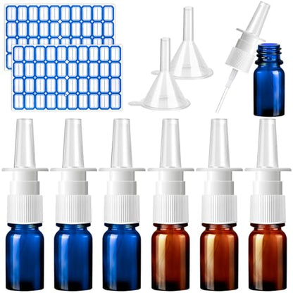 10 Pcs Nasal Spray Bottle Glass Empty Refillable, 5ML/0.17OZ - color: Brown and Blue 10Pcs