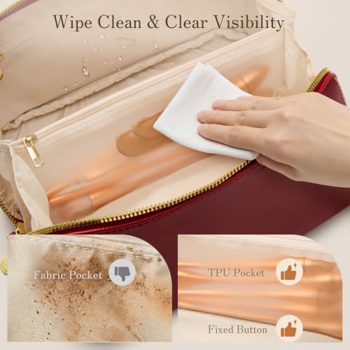 SHOWKOO Cosmetic Bag for Women, WideOpen Travel Makeup Bag with Compartment - color: Wine Red