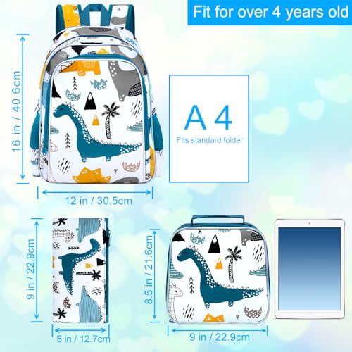 CCJPX 3Pcs Backpack for Boys, 16 Inch Preschool Elementary Kindergarten School Backpacks and Lunch Box - color: Aa2-white Dinosaur