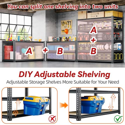 48"W Garage Shelving Heavy Duty ,5 Tier Metal Shelving Unit , 3050LBS,Black - size: 48"W x 72" H x 24" D
