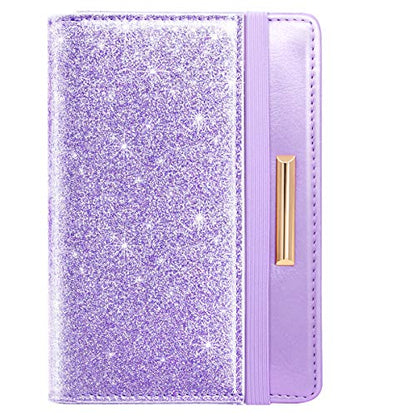 Coco Rossi Passport Holder for Travel Women Slim RFID Passport Cover Wallet - color: Glitter Purple