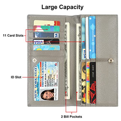 Lavemi Ultra Slim Thin Leather Women Wallet RFID Blocking Credit Card Holder Bifold Long Ladies Billfold - color: 2- Gray