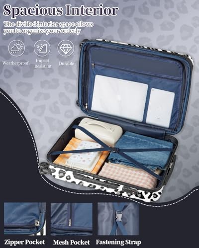 Carry On Luggage 22x14x9 Airline Approved, Suitcases with Wheels - color: Leopard White, size: S(carry-on-20")