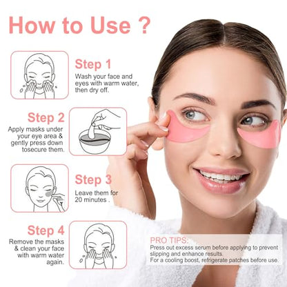 Eye Mask, 30-Pair Collagen Rose Eye Patches for Puffy Eyes and Dark Circles - color: Pink