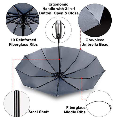 TradMall Travel Umbrella Windproof 56 Inches Canopy, Gray - color: Gray, size: 56 Inches