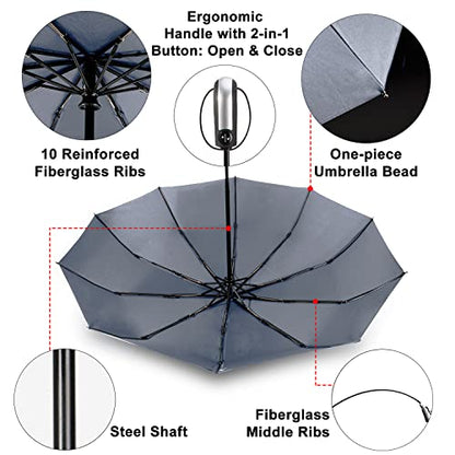 TradMall Travel Umbrella Windproof 56 Inches Canopy, Gray - color: Gray, size: 56 Inches