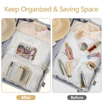 PACKISM Clear Makeup Bag Travel - Velvet Side TSA Approved Toiletry Bag - color: 01 Creamy Off-White, size: Full Vacation (Mixed Sizes)