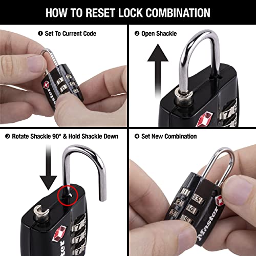Master Lock Black TSA-Approved Luggage Lock with Wide Lock Body and Thin, Durable Steel Shackle, Zipper Lock for Backpacks, Luggage, 4680DBLK - size: 1 Pack