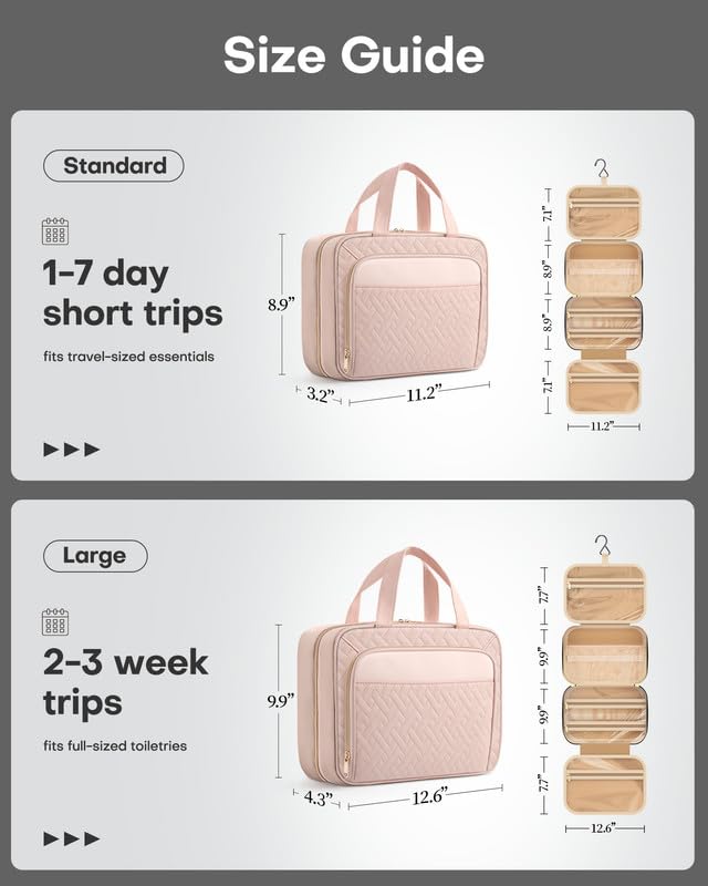 HOTOR Hanging Travel Toiletry Bag Women Men, Pale Pink, Medium - color: Pale Pink, size: Medium