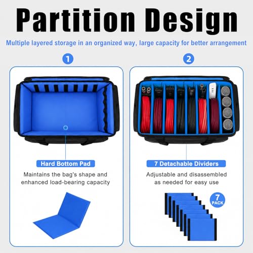 Large DJ Cable Bag Organizer with Laptop Pocket & Adjustable Dividers - color: Navy Blue