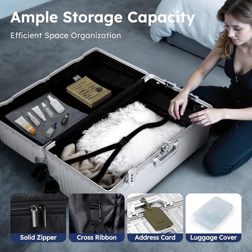 ALPHA CAMP Trunk Luggage 28 Inch with Aluminum Frame Zipperless Suitcase - color: Silver, size: 28 Inch