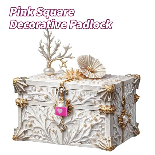 Dnyta 2 Packs Keyed Padlocks Long Shackle Padlock with Key Decorative Locks - style: Square heart pattern- Pink
