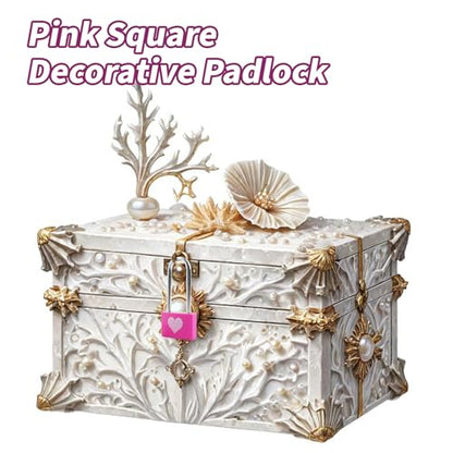 Dnyta 2 Packs Keyed Padlocks Long Shackle Padlock with Key Decorative Locks - style: Square heart pattern- Pink