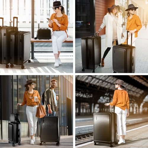 TRAVELARIM Hard Shell Luggage Sets with Spinner Wheels 4 Piece, Expandable Large Suitcases with TSA Lock, Travel Large Suitcase Set, Black Luggage Set - color: Black, size: 4 Piece Set (20/24/28)