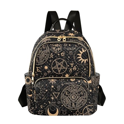 Gold Alchemical Witchcraft Sun and Moon Boho Backpack for Women Shoulder Bag Lightweight Mini Backpack Casual Daypack Back Pack for Travel - size: Mini（10.23'' x 5.11'' x 12.59'' ）