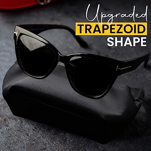 Squeeze Top Sunglass Pouch - Portable Sunglass Organizer Pouch Bags Soft PU Leather Glasses 2 Pack - color: Black