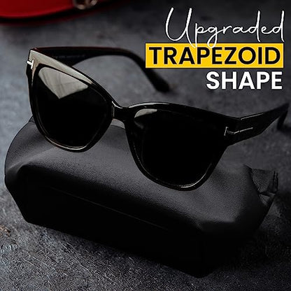 Squeeze Top Sunglass Pouch - Portable Sunglass Organizer Pouch Bags Soft PU Leather Glasses 2 Pack - color: Black